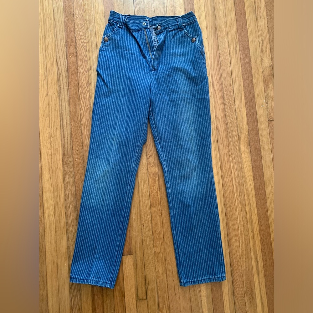 Vintage pin stripe high waist straight leg jeans